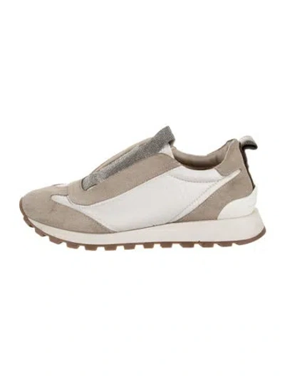 Pre-owned Brunello Cucinelli Monili Suede Sneakers In Neutral