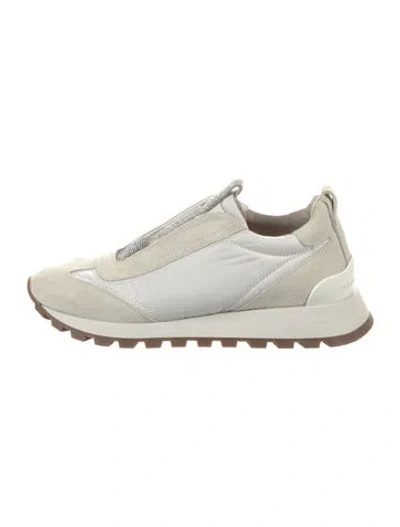 Pre-owned Brunello Cucinelli Monili Suede Sneakers In Neutral