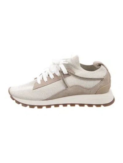 Pre-owned Brunello Cucinelli Monili Suede Sneakers In Neutral