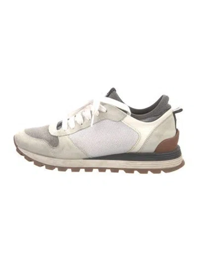 Pre-owned Brunello Cucinelli Monili Suede Sneakers In Neutral