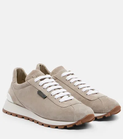 Brunello Cucinelli Monili-embellished Suede Sneakers In Animal Print