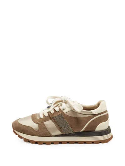 Pre-owned Brunello Cucinelli Monili Suede Sneakers In Neutral