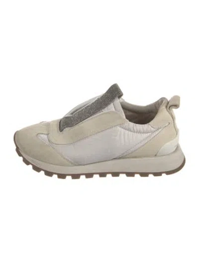 Pre-owned Brunello Cucinelli Monili Suede Sneakers In Neutrals/white