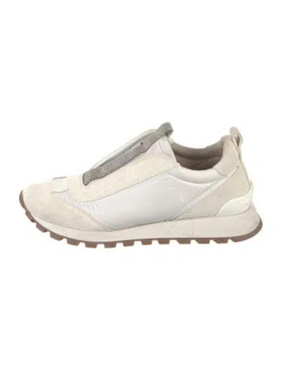 Pre-owned Brunello Cucinelli Monili Suede Sneakers In White