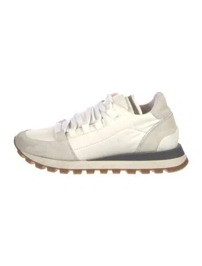 Pre-owned Brunello Cucinelli Monili Suede Sneakers In White