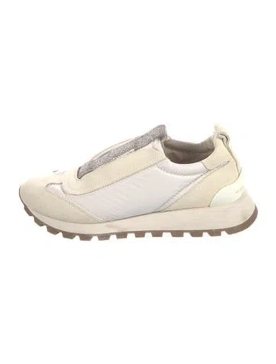 Pre-owned Brunello Cucinelli Monili Suede Sneakers In White