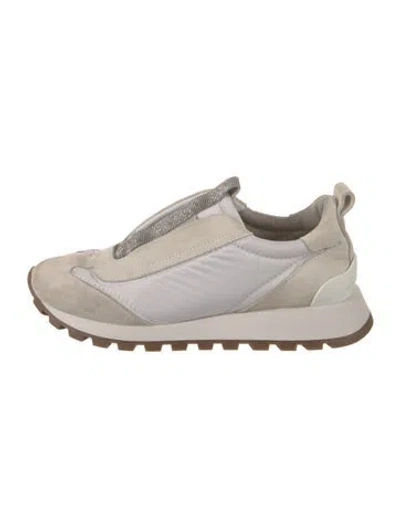 Pre-owned Brunello Cucinelli Monili Suede Sneakers In White