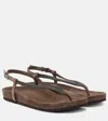 Brunello Cucinelli Suede Precious Strap Sandals In Brown
