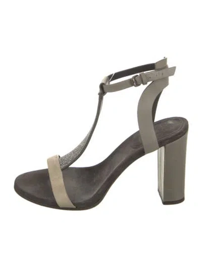 Pre-owned Brunello Cucinelli Monili Suede T-strap Sandals In Neutral