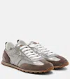 Brunello Cucinelli Monili Pull-tab Crinkle-effect Leather Low-top Sneakers In Gray