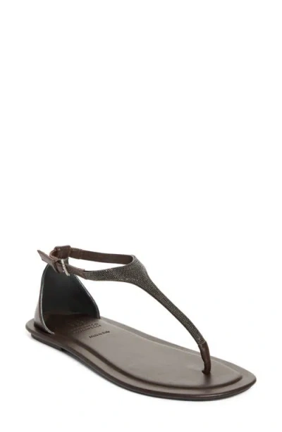 Brunello Cucinelli Monili T-strap Sandal In Brown