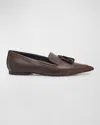 Brunello Cucinelli Monili Tassel Pointed Leather Ballet Flats In C9122 Brown