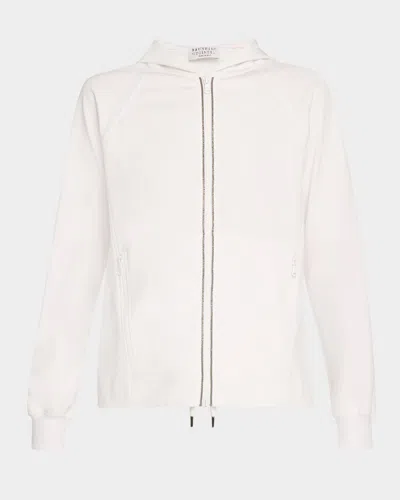 Brunello Cucinelli Monili Techno Jersey Zip-front Hoodie In White