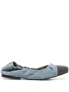 Brunello Cucinelli Suede Monili Cap-toe Ballerina Flats In Light Blue