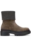 Brunello Cucinelli Monili-trim Block-heel Ankle Boots In Brown