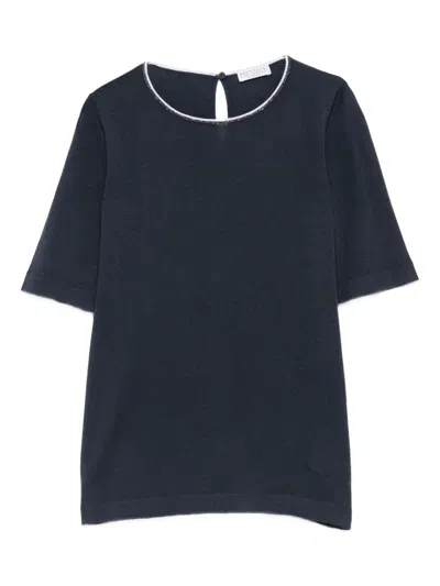 Brunello Cucinelli Monili-trim Cashmere Top In Blue