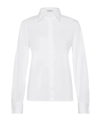 BRUNELLO CUCINELLI BRUNELLO CUCINELLI EMBELLISHED STRETCH POPLIN SHIRT