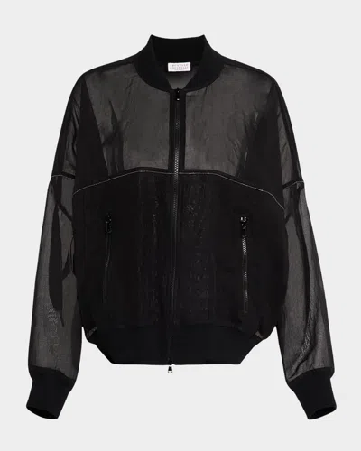 Brunello Cucinelli Monili Trim Cotton Gauze Travel Jacket In Black