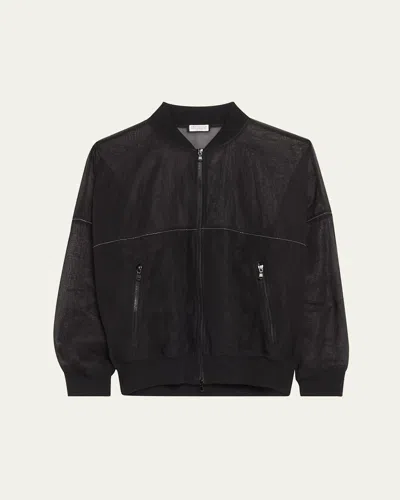 Brunello Cucinelli Monili Trim Cotton Gauze Travel Jacket In Black
