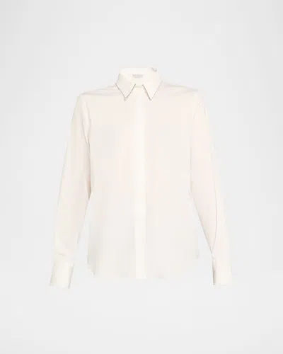 Brunello Cucinelli Monili-trim Cotton Poplin Button-down Shirt In White