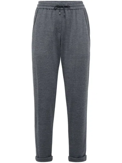 BRUNELLO CUCINELLI MONILI-TRIM COTTON-SILK BLEND TRACK PANTS