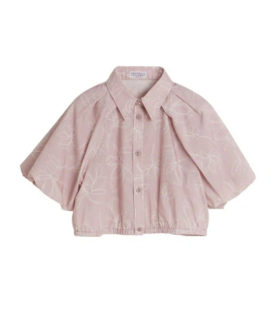 Brunello Cucinelli Kids' Monili-trim Flower Doodle Printed Shirt (4-12+ Years) In Pink