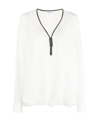 Brunello Cucinelli Monili-trim Long-sleeve Blouse In Black