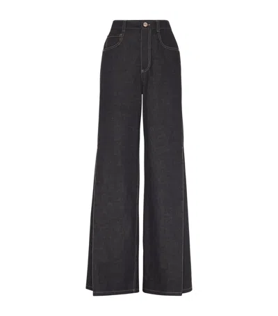Brunello Cucinelli Monili-trim Mid-rise Wide-leg Jeans In Black