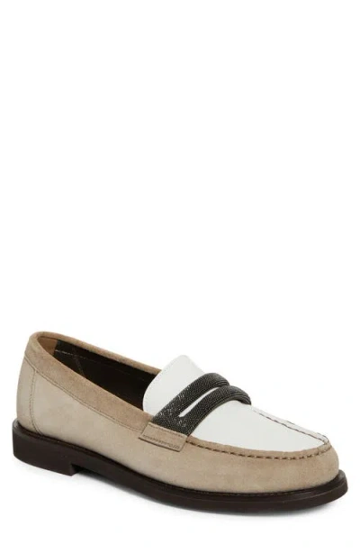 BRUNELLO CUCINELLI BRUNELLO CUCINELLI MONILI TRIM MIXED MEDIA PENNY LOAFER