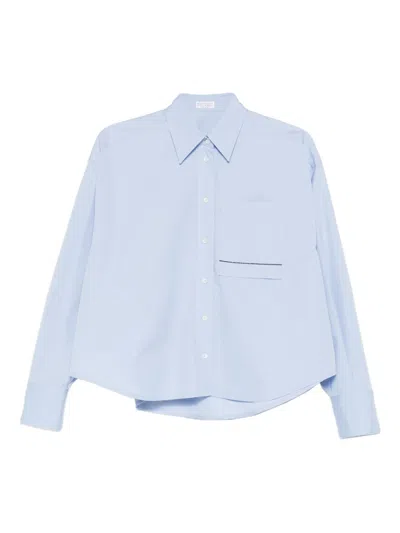 Brunello Cucinelli Seidenhemd Mit Monili-borte In Blue