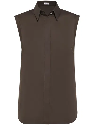 Brunello Cucinelli Monili-trim Shirt In Brown