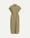 Brunello Cucinelli Monili-trim Short-sleeve Techno Cotton Poplin Midi Shirtdress In Olive