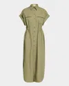 Brunello Cucinelli Monili-trim Short-sleeve Techno Cotton Poplin Midi Shirtdress In Olive