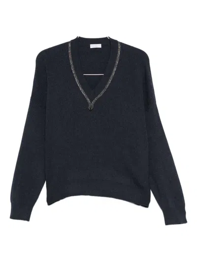 Brunello Cucinelli Monili-trim V-neck Cashmere Top In Animal Print