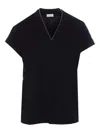 Brunello Cucinelli Monili Trim V-neck Cotton T-shirt Clothing In Black
