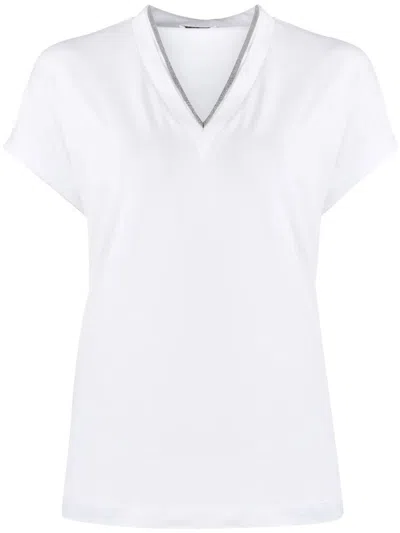BRUNELLO CUCINELLI BRUNELLO CUCINELLI MONILI TRIM V-NECK COTTON T-SHIRT CLOTHING