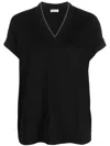 Brunello Cucinelli Monili-trim V-neck T-shirt In Black