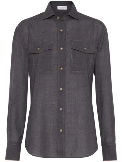 BRUNELLO CUCINELLI MONILI-TRIM VIRGIN WOOL SHIRT