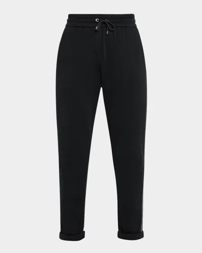 Brunello Cucinelli Monili Trim Wide-leg Sweatpants In Black