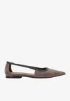 Brunello Cucinelli Monili-trim Cut-out Ballerina Shoes In Gray