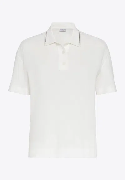 Brunello Cucinelli Monili-trimmed Polo T-shirt In White