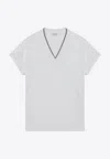 Brunello Cucinelli Cotton T-shirt With V-neck And Contrast Trim In White