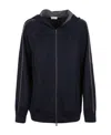 Brunello Cucinelli Monili-trimmed Zipped Hoodie In Blue