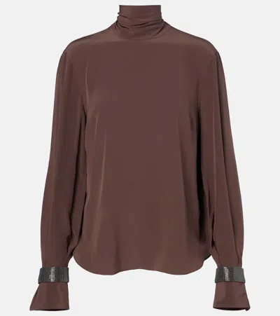 Brunello Cucinelli Monili Turtleneck Silk Blouse