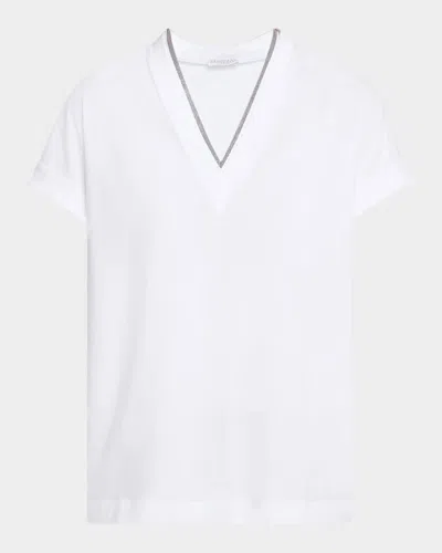 Brunello Cucinelli Monili V-neck Short-sleeve Cotton Jersey T-shirt