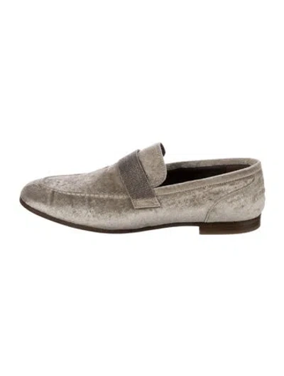Pre-owned Brunello Cucinelli Monili Velvet Loafers In Neutral