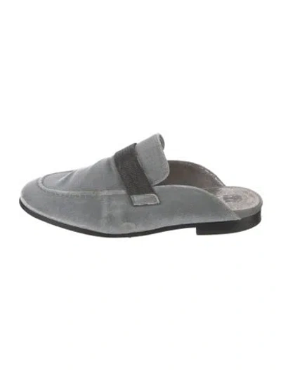 Pre-owned Brunello Cucinelli Monili Velvet Mules In Blue