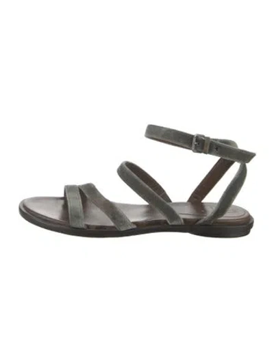 Pre-owned Brunello Cucinelli Monili Velvet Sandals In Black/green/metallic