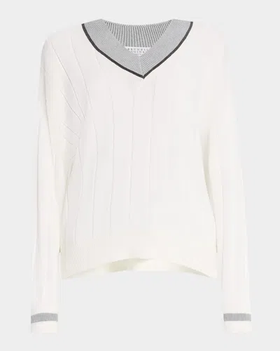 Brunello Cucinelli Monili Wide-rib Sport Club Sweater In Cj068 Panama