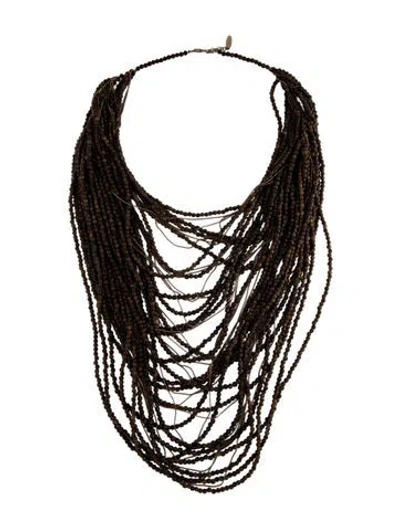 Pre-owned Brunello Cucinelli Monili Wood Multi-strand Bead Collar Necklace, 24" In Brown